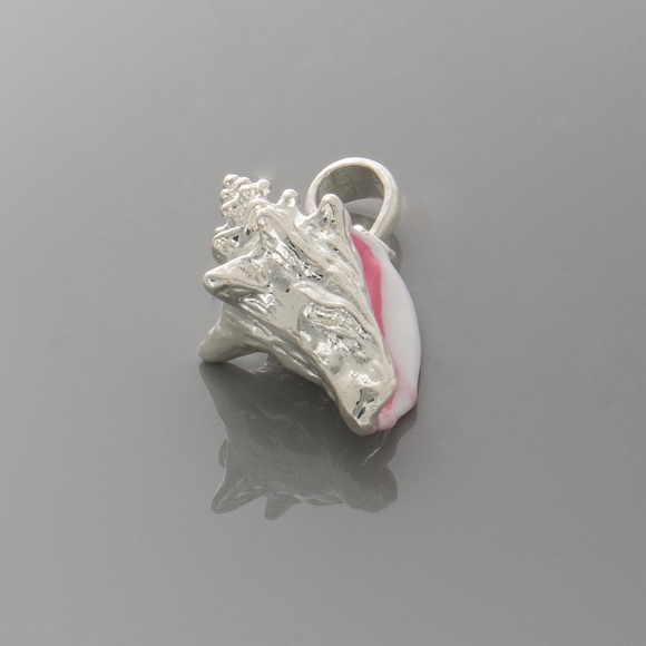 925 Sterling Silver Large Enamel Conch Shell Necklace Charm Pendant w Chain - Picture 8 of 12